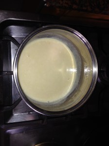 After! Butter, sugar and milk mixture. Remember not to boil.