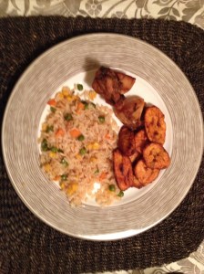 After... Fried rice, smoked chicken (if I remember correctly) and fried plantain. 