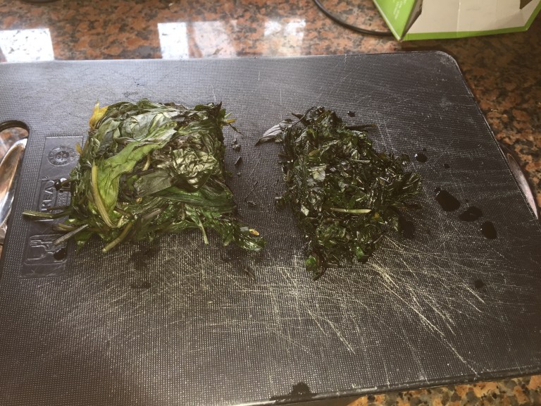 Cutting the vegetables on a chopping board