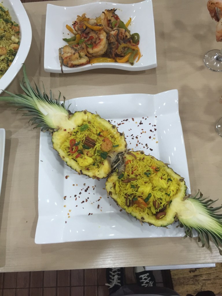 Pineapple Fried Rice. I recommend that you make this. Yum!